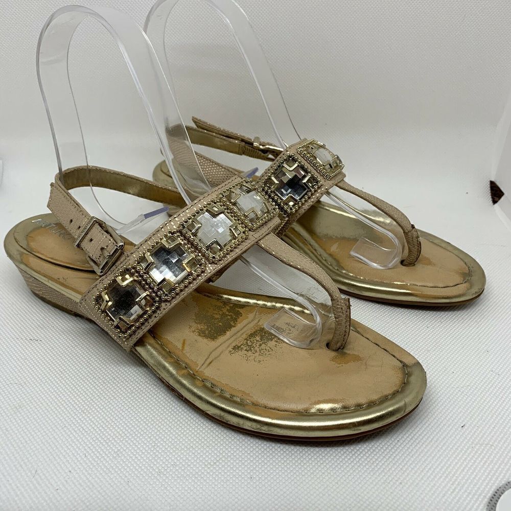 Arturo Chiang Gold Metallic Jeweled Sandals Sz 6